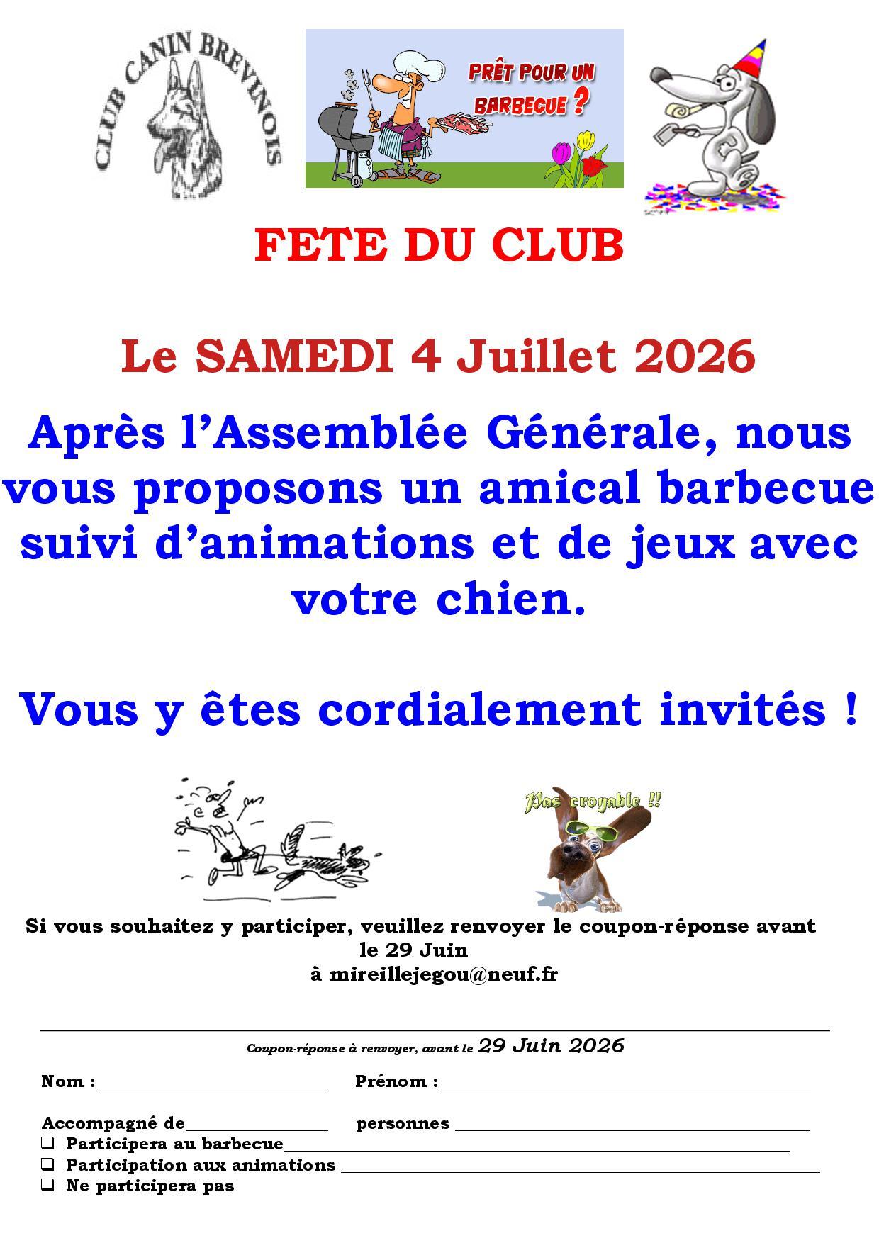 Fete du club Samedi 4 Juillet 2026